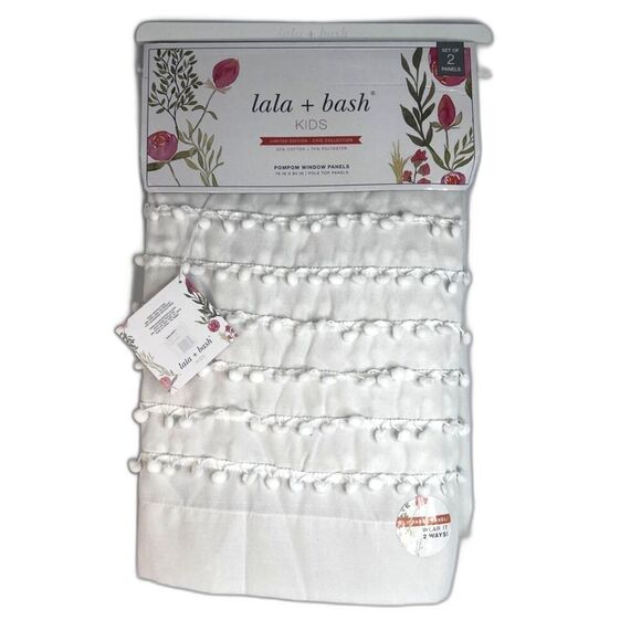 Lala & Bash White NWT Cotton Blend PomPom Window Panels Set of 2 - Picture 1 of 9